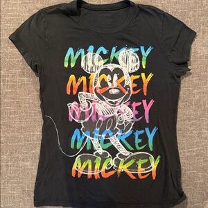 Disney Black Tee with Rainbow Mickey Graphic